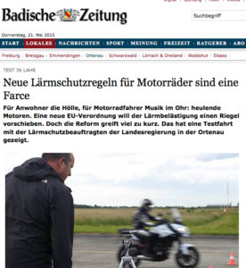 Die Badische Zeitung berichtet über einen Motorradlärm-Versuch der Baden-Württembergischen Lärmschutzbeauftragten Gisela Splett.